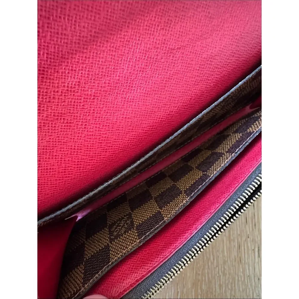 Louis Vuitton Damier Ebene Emilie Wallet Red Interior Long Wallet Dust Bag